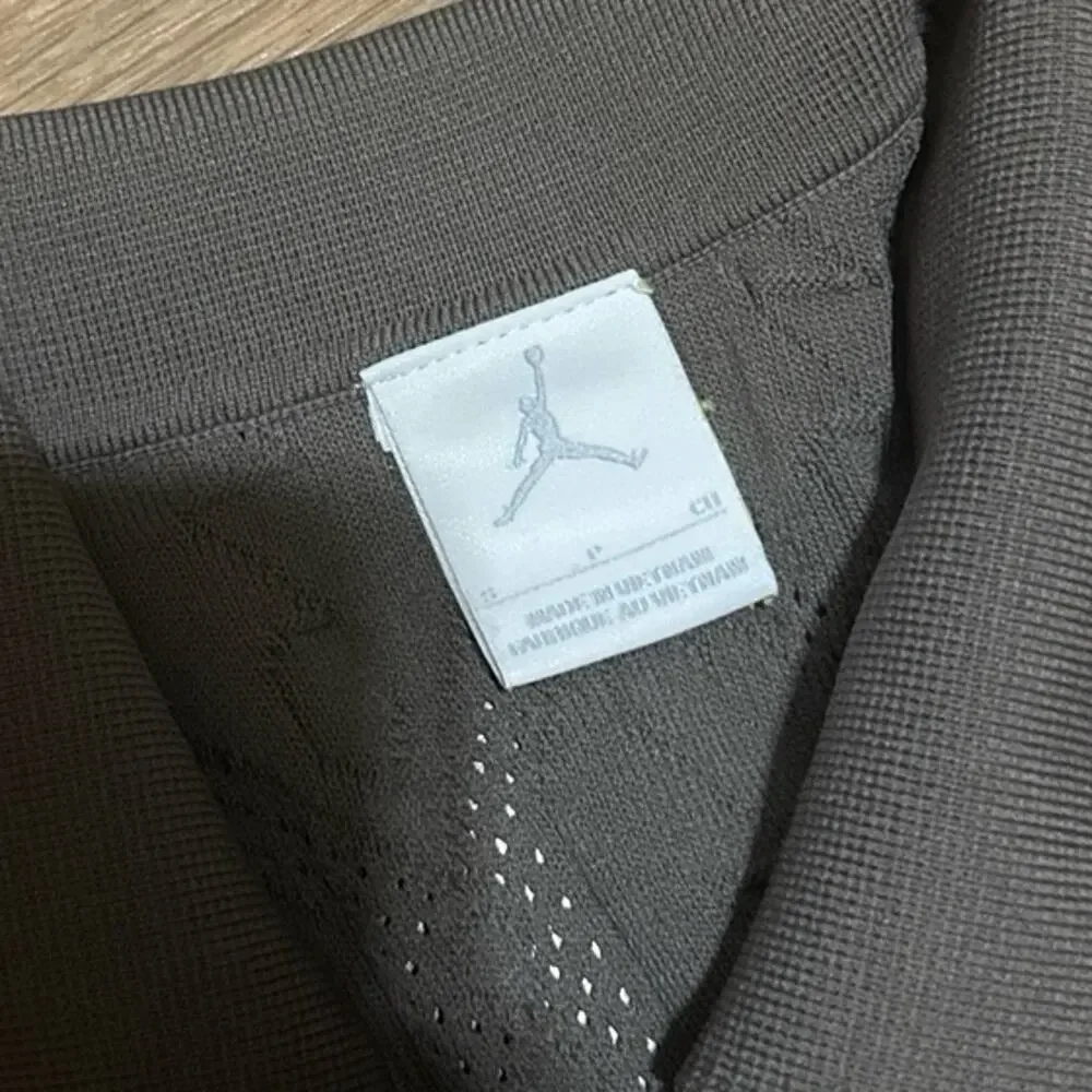 Air Jordan Golf 23 Cable Knit Button Up Tan Brown Linen II7267-040 Polo Shirt